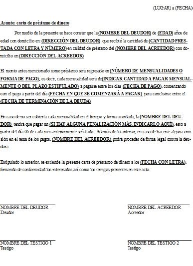 Carta De Pr Stamo De Dinero Formatos Y Ejemplos Milformatos