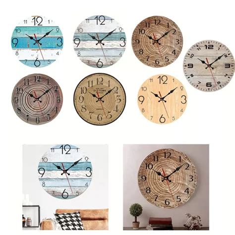 GRANDE HORLOGE MURALE En Bois Chiffres Arabes Design Vintage Mouvement