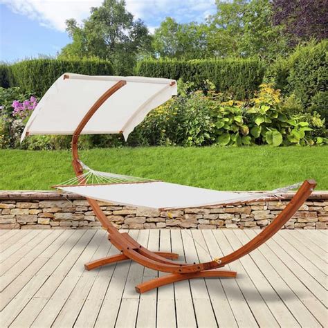 Leisure Season Wooden Art Deco Hammock Stand With Hammock And Canopy