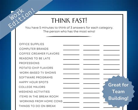 Think Fast Office Party Game Team Building Game For Employees Office