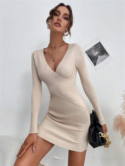 Shein Privé Crossover Ribbed Knit Bodycon Sweater Dress Shein Usa