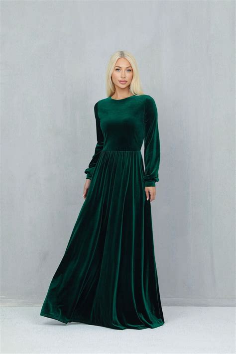 Green Velvet Dress, Velvet Bridesmaid Dress, Winter Wedding Dress ...