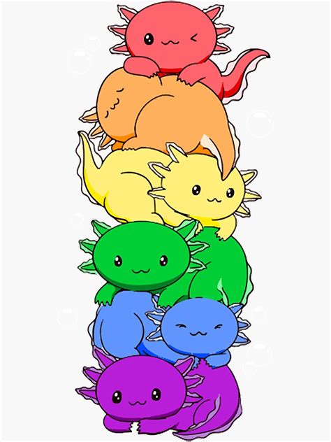 Kawaii Axolotl Pile Gay Pride Rainbow Flag LGBTQ Gift Sticker For