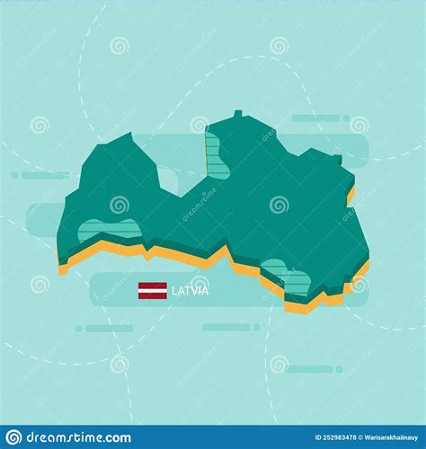 3d Vectorkaart Van Letland Met Naam En Vlag Van Het Land Vector