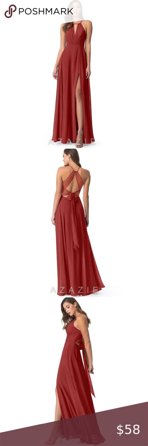 Azazie Evalleen Chiffon Long Maxi Dress In Rust Long Maxi Dress