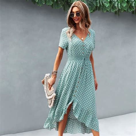 Robe Femme Chic Mode Elegant Ete Sexy Vacances La Plage Vert Dick