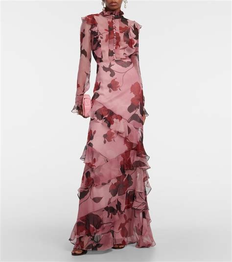 Ruffle Trimmed Floral Silk Voile Gown In Pink Erdem Mytheresa