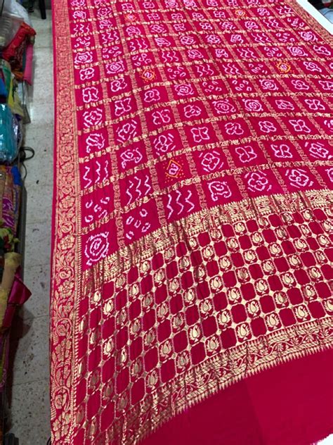 Pure Gaji Silk Bandhani Gharchola Saree With Banarasi Border Pallu For