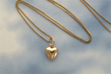 14k Puffed Heart Minimalist Necklace Layering Solid Gold Puff Etsy