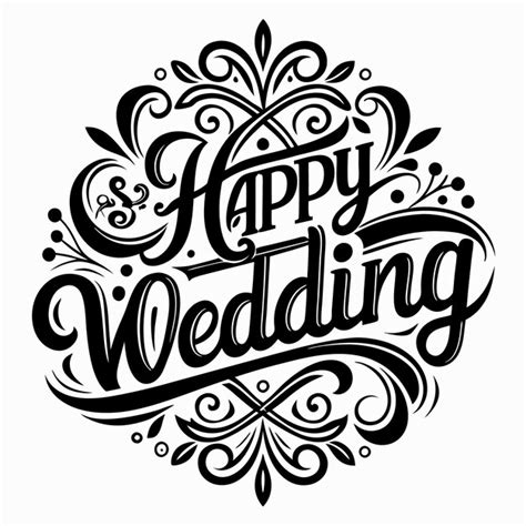 Happy Wedding Lettering With Floral Design Premium Ai Generated Vector