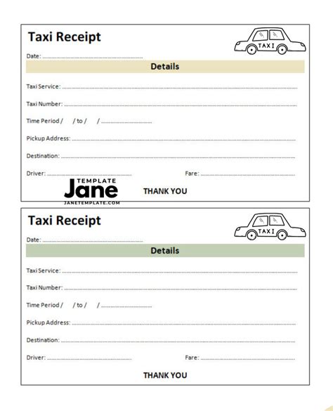 Printable Taxi Receipt Template