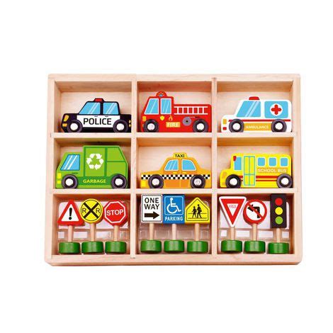 Kit de Carrinhos e Placas de Trânsito Madeira TKF050 Tooky Toy Casa