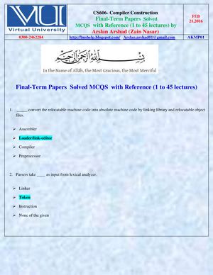 CS606 Final Term MCQS Solved With References By Moaaz Vustudy CS606