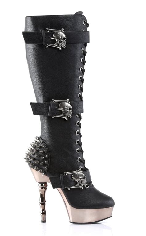 Demonia Muerto 2028 Black Skull Knee High Boots Goth Shoes Australia