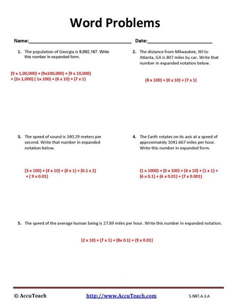 5 Nbt A 3 A Expanded Form Worksheet Activity 16 Accuteach