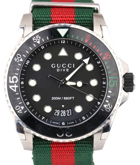 Gucci Dive Stainless Steel Date Quartz 45mm Striped 1362 Nylon Strap