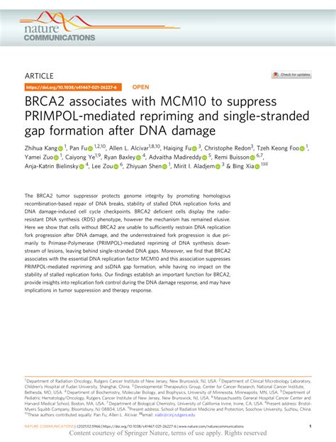 PDF BRCA2 Associates With MCM10 To Suppress PRIMPOL Mediated