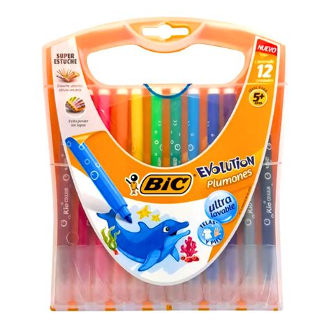 Plumones Evolution Super Estuche Arcoíris 12 Colores Bic Librería