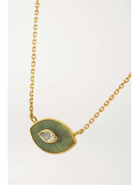 Talisman Kette Aus Karat Gold Mit Emaille Und Diamant Net A Porter