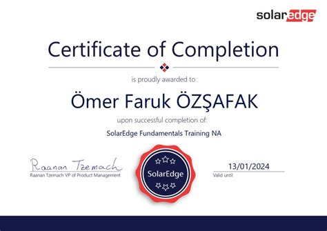 Ömer Faruk ÖzŞafak Linkedinde Certificate Solaredge