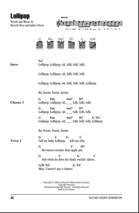 Lollipop Guitar Chords Lyrics Zzounds