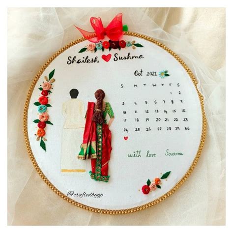 Embroidery Wedding Calendar Embroidery Hoop Wall Art Diy Embroidery