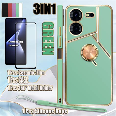 3 IN 1 For Tecno Pova 5 Pro LH8n Case Luxury Electroplating Soft Phone