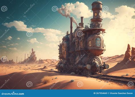 Steampunk Train Background In A Steampunk Style Generative Ai Stock