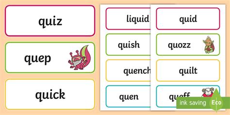 Phase 3 Qu Flashcards Real And Nonsense Word Cards