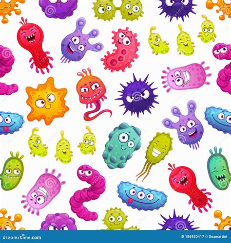 Virus Bacteria And Germ Cartoon Seamless Pattern Stock Vector