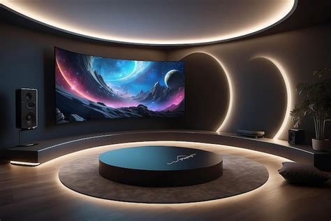 Premium Photo Digital Art On A Curved Oled Display With Surround Sound In An Immersive