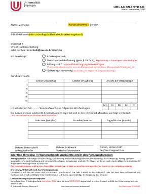 Ausf Llbar Online Uni Bremen Urlaubsantrag Fax Email Drucken Pdffiller