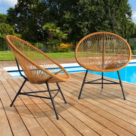 Lot De 2 Fauteuils De Jardin Izmir Effet Rotin Design Oeuf Avec Cordage