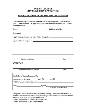 Fillable Online Baruch Cuny Application For Leave For Special Purposes