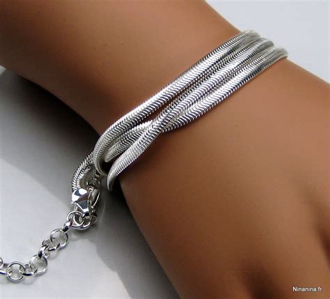 Bracelet 3 rangs Argent plaqué maille serpent plate Ninanina