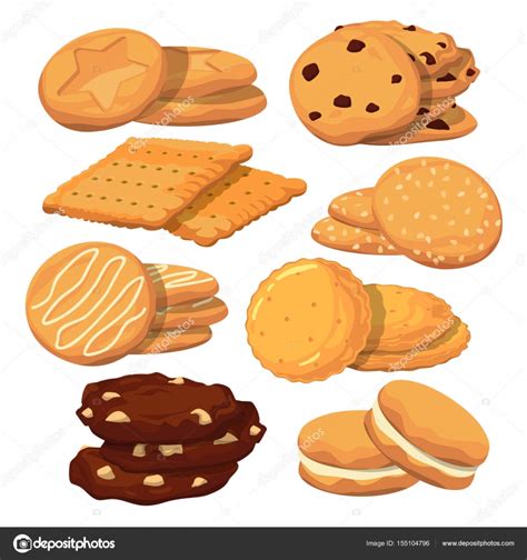 Diferentes Galletas En Estilo De Dibujos Animados Conjunto De Iconos