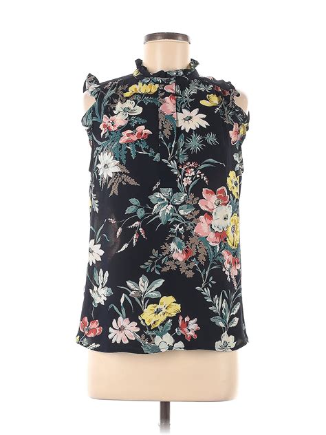 Ann Taylor Loft 100 Polyester Floral Black Short Sleeve Blouse Size M