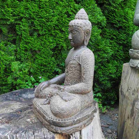 Elegante Buddha Statue Mit Mala Fluss Stein 64 Cm Terra Et Ars