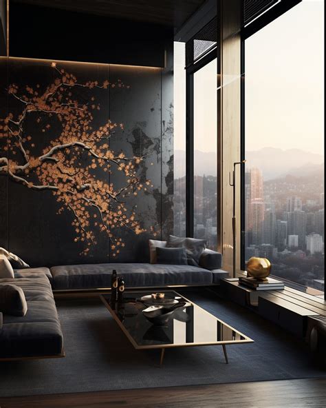 Modern and Luxurious Apartment with Golden Cherry Blossom Decor