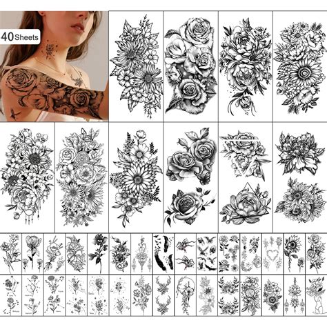 Yazhiji Sheets Waterproof Temporary Tattoos Large Flowers Sunflower