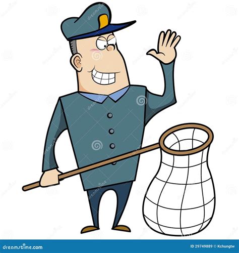 Cartoon Animal Control Officer with Net Stock Vector - Illustration of
