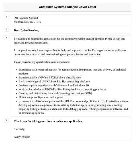 Computer Systems Analyst Cover Letter Velvet Jobs