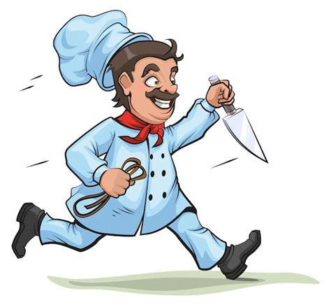 Premium Vector Male Chef Runs With Knife And Rope