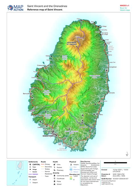 Saint Vincent and the Grenadines: Reference map of Saint Vincent (10 ...