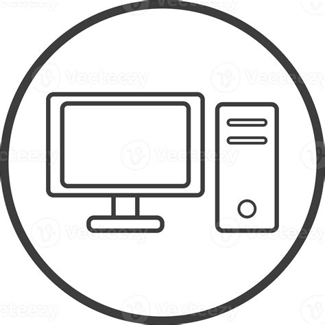 Computer Icon In Thin Line Black Circle Frames Png