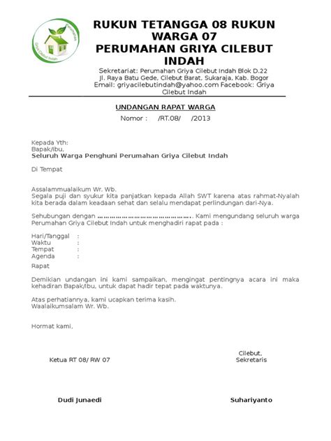 Contoh Format Surat Undangan Rapat Rt Delinewstv