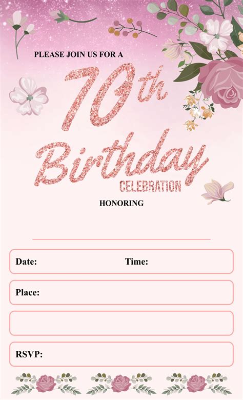 70th Birthday Invitations Free 10 Free Pdf Printables Printablee