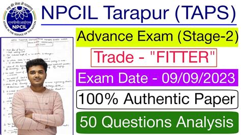 Npcil Tarapur Fitter Advance Exam St Shift Question Paper