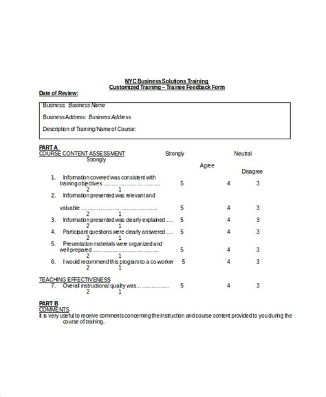 Free 17 Sample Training Feedback Forms In Pdf Ms Word Excel