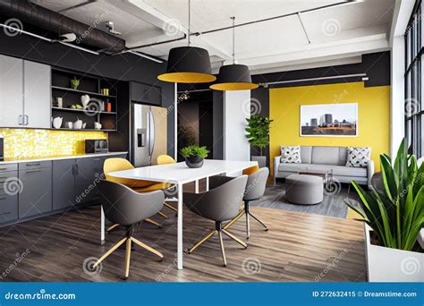 Creative Office with Open Floor Plan, Modern Furnishings, and Sleek ...